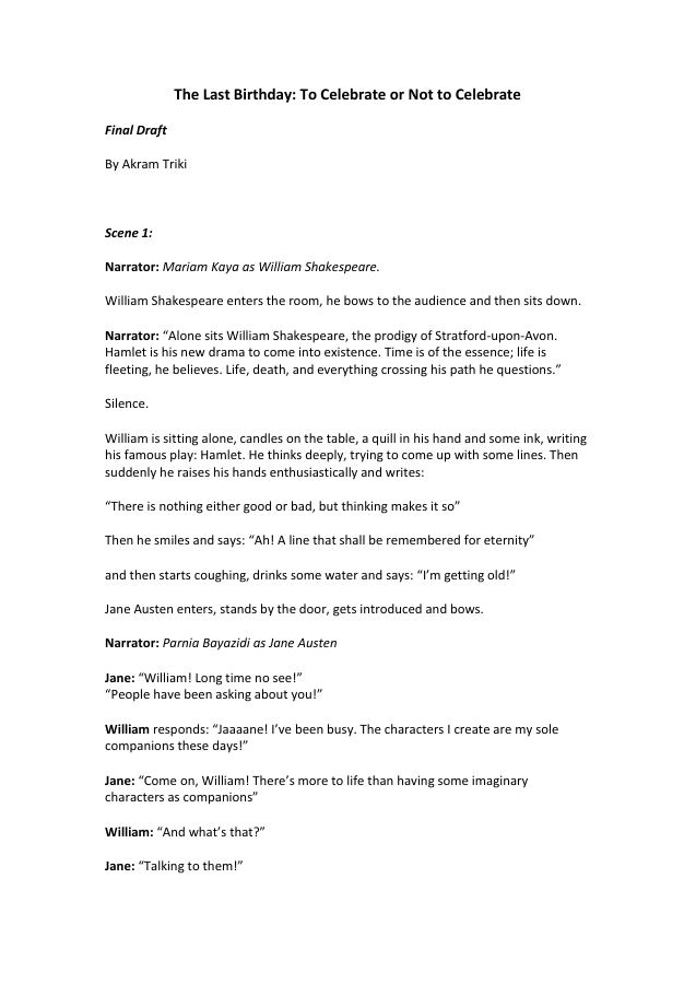 First page of The Last Birthday play